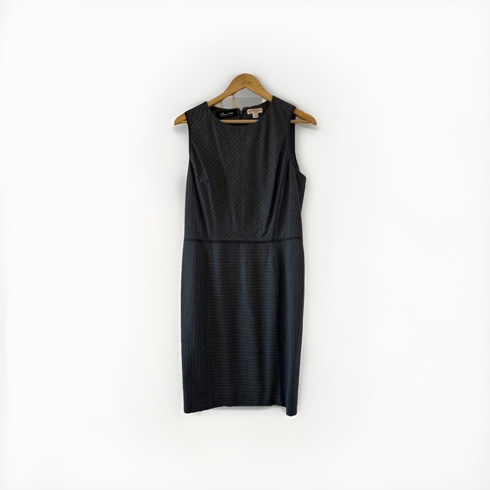 Brooks Brothers Red Fleece Grey‎ Pinstripe Tollegno 1900 Wool Sheath Dress 12
